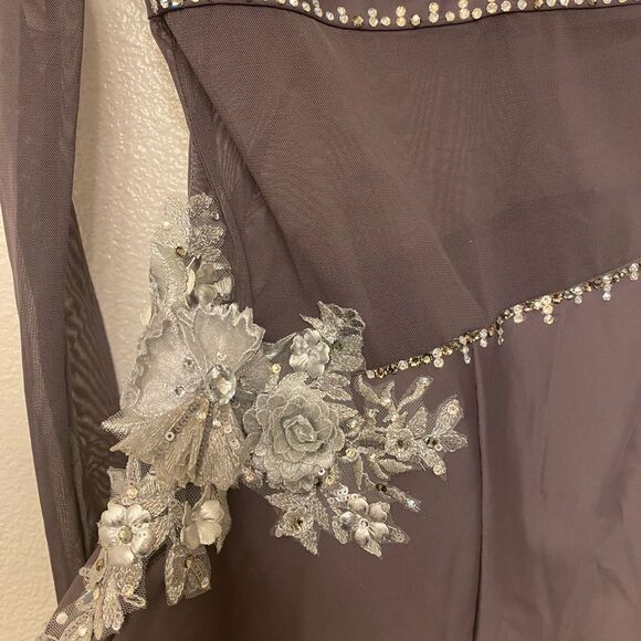 Reverence solo gray Custom rhinestoned dance costume long sleeve PXS (adult XS) - Picture 5 of 12